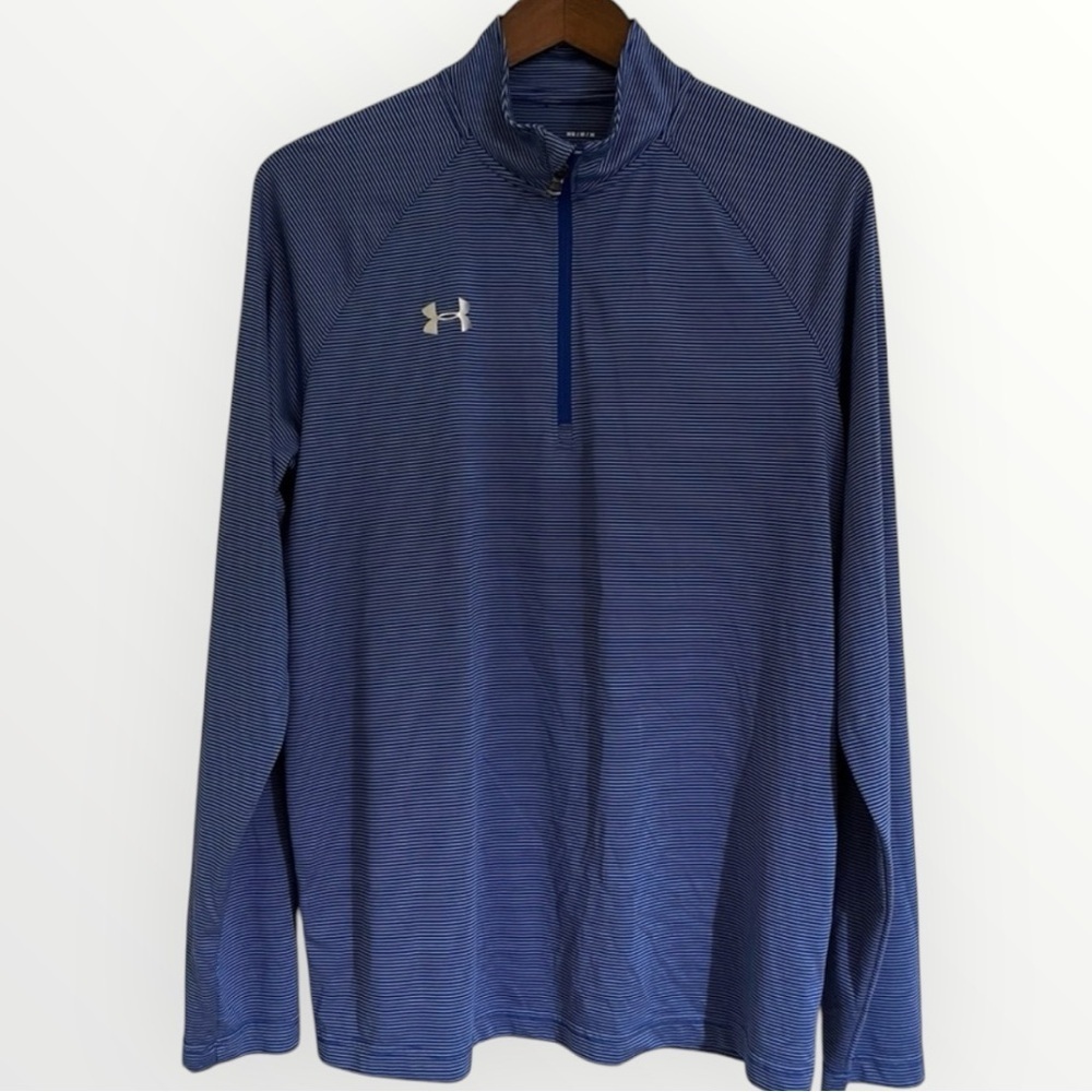 Under Armour Men’s Heat Gear 1/4 Zip Pullover Loose Blue Striped